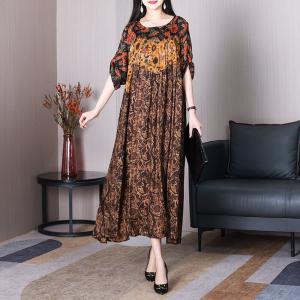 Sunflowers Prints Loose Cruise Dress Plus Size 60s Shift Dress