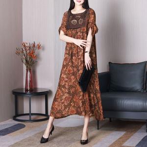 Flowers Patchwork Printed Elegant Dress Mulberry Silk Spring Outfits