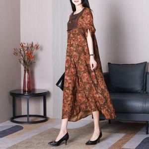 Flowers Patchwork Printed Elegant Dress Mulberry Silk Spring Outfits