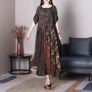 Mulberry Silk Pleated Dress Printed Modest Wedding Guest Dress