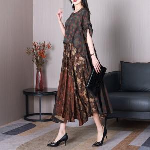 Mulberry Silk Pleated Dress Printed Modest Wedding Guest Dress