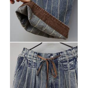 Drawstring Waist Striped Pants Stone Wash Boyfriend Jeans
