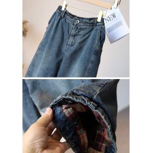 Checkered Lining Light Wash Jeans 90s Baggy Stone Wash Jeans