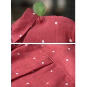 White Dotted Ramie Red Shirt Casual Comfy Ladies Blouse