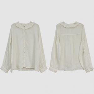 Pleated Sleeves Oversized Blouse Flouncing Collar Linen Shirt