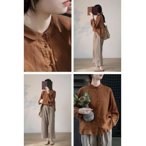 Lantern Sleeves Hollow Out Linen Blouse Comfy Beach Shirt