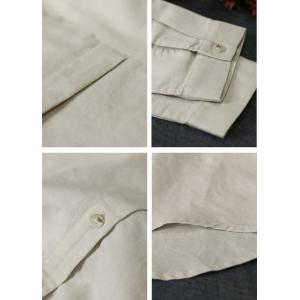 Slanted Button Long Sleeves Blouse Cotton Linen Beige Shirt
