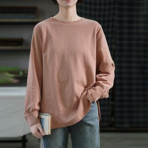 Crew Neck Plain Cotton Sweatshirt Oversized Korean T-shirt