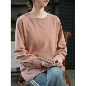 Crew Neck Plain Cotton Sweatshirt Oversized Korean T-shirt