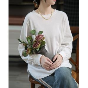 Crew Neck Plain Cotton Sweatshirt Oversized Korean T-shirt