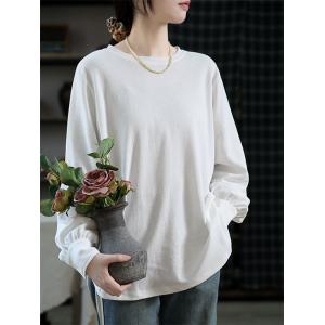 Crew Neck Plain Cotton Sweatshirt Oversized Korean T-shirt