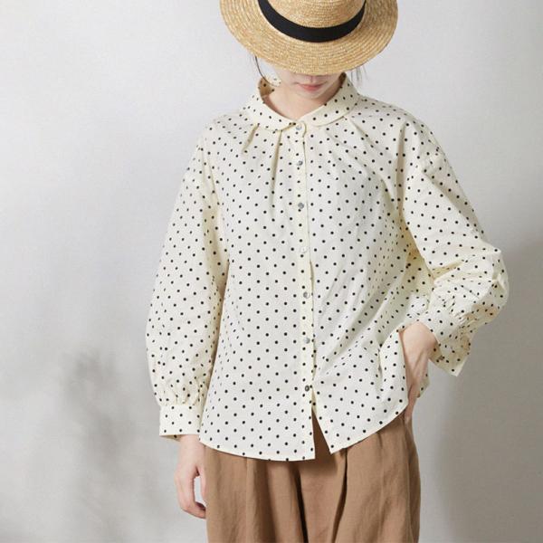 Long Sleeves Polka Dot Shirt Womens Cotton Spring Blouse