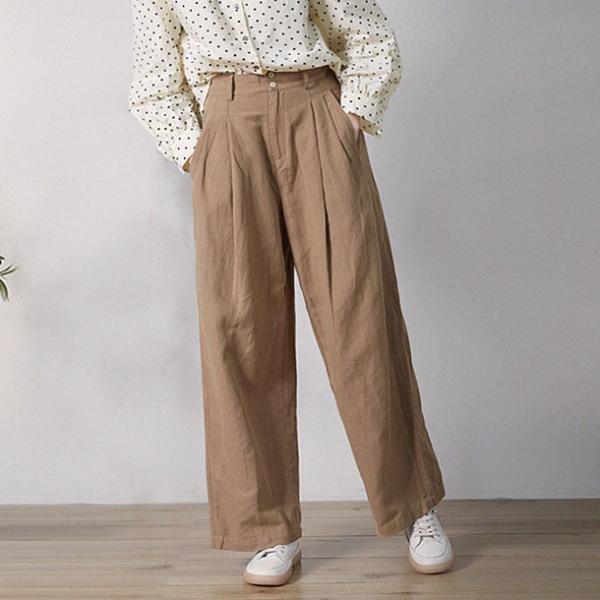 Business Casual Cotton Linen Pants Straight Legs Khaki Pants