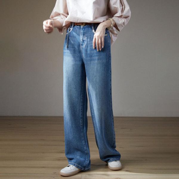 Floor Length Stone Wash Jeans 90s Fashion Straight Leg Jeans