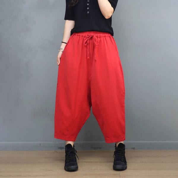 Summer Casual Cotton Pull-On Capris Beach Plain Travel Pants