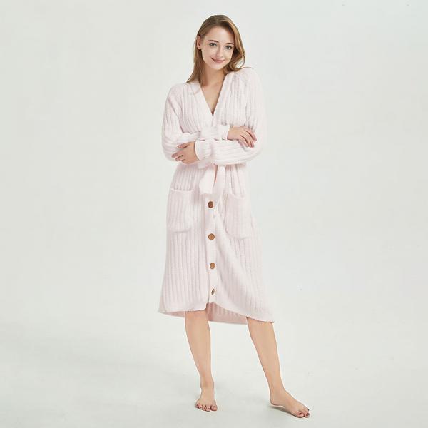 Baby Pink V-Neck Pajamas Robe Soft Tied Bathrobe