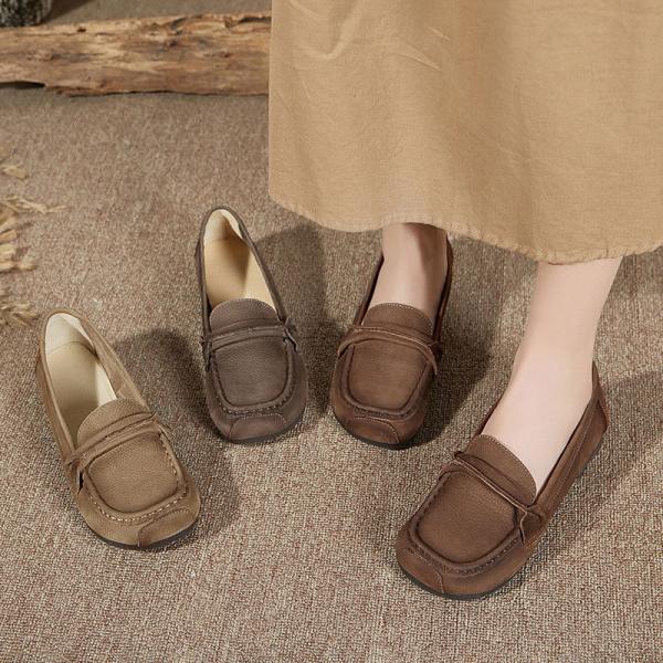 British Style Leather Comfortable Loafers Womens Mom Slip-Ons