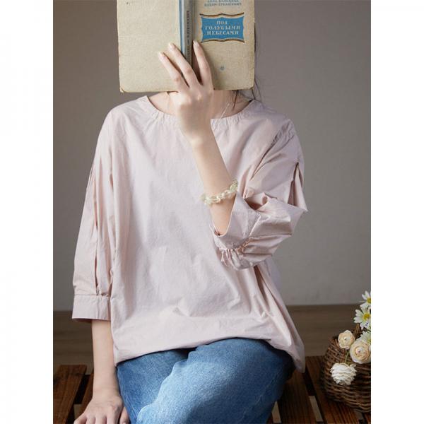 Crew Neck Cotton Oversized Tee Spring Casual Pullover