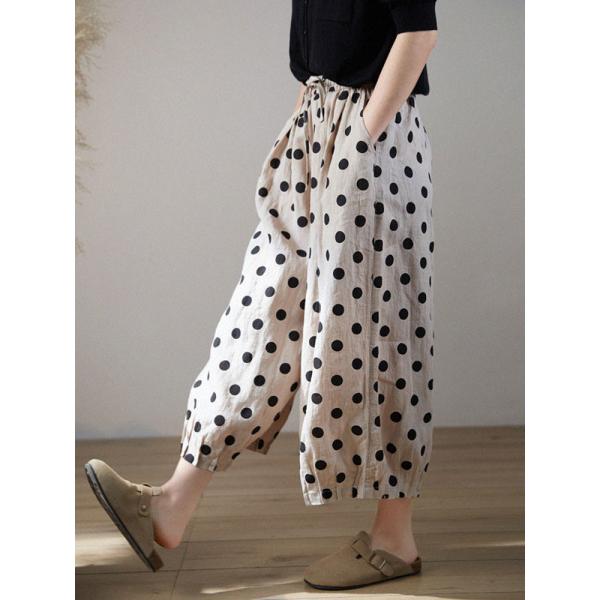 Breathable Cozy Polka Dot Pants Beach Linen Wide Leg Pants