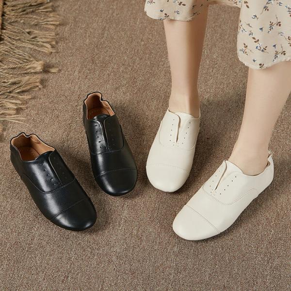 British Fashion Cowhide Flat Loafers Untied Slip-On Flats