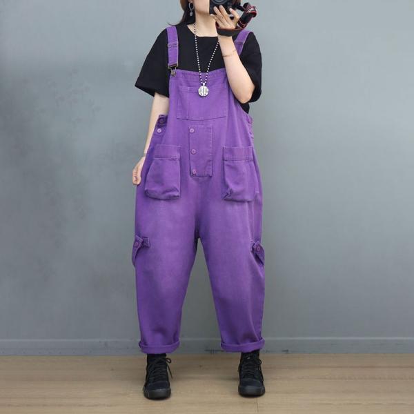 Pop Colors Baggy Cargo Overalls Womens Cotton Dungarees