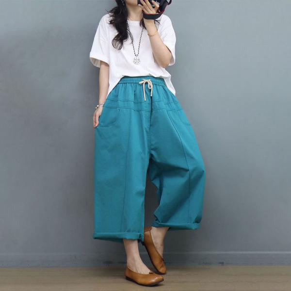 Pop Colored Cotton Pull-On Pants Summer Ankle Pants