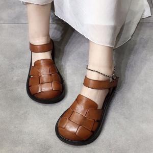 Chunky Heels Summer Lolita Sandals Round Toe Velcro Footwear