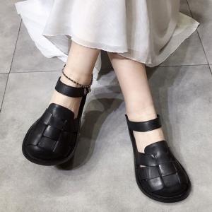 Chunky Heels Summer Lolita Sandals Round Toe Velcro Footwear
