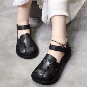 Chunky Heels Summer Lolita Sandals Round Toe Velcro Footwear