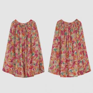 Colorful Flowers Beach Skirt Ramie A-Line Maxi Skirt