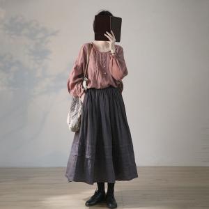 100s Ramie Spring Flouncing Skirt Pleated Peasant Skirt