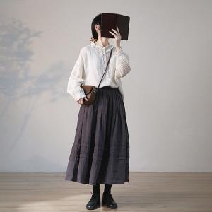 100s Ramie Spring Flouncing Skirt Pleated Peasant Skirt