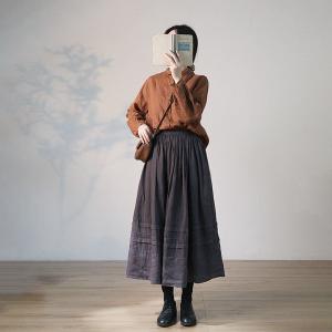 100s Ramie Spring Flouncing Skirt Pleated Peasant Skirt