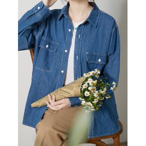 BF Style Blue Denim Shacket Cotton Linen Oversized Shirt
