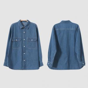 BF Style Blue Denim Shacket Cotton Linen Oversized Shirt