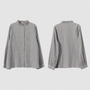 Casual Cozy Cotton Blouse Pleated Long Sleeves Blouse