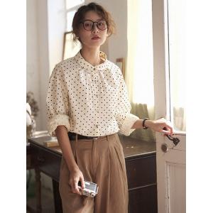 Long Sleeves Polka Dot Shirt Womens Cotton Spring Blouse