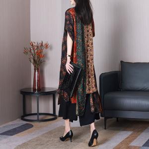 Asymmetric Length Silk Printed Tunic with Black Wide Leg Pants