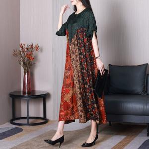 Loose-Fit Flowers Silk Dress Over50 Elegant Church Dress