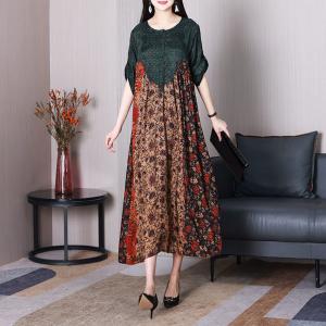 Loose-Fit Flowers Silk Dress Over50 Elegant Church Dress