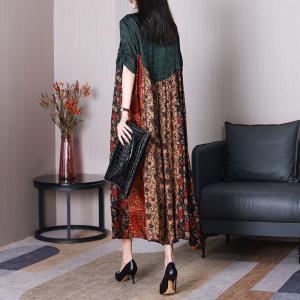 Loose-Fit Flowers Silk Dress Over50 Elegant Church Dress