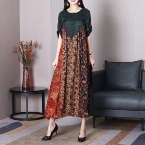 Loose-Fit Flowers Silk Dress Over50 Elegant Church Dress