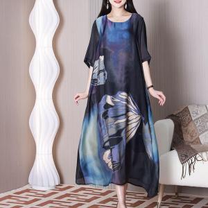 Big Flowers Silky Dress Cozy Elegant Spring Dress