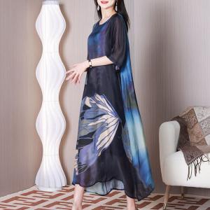 Big Flowers Silky Dress Cozy Elegant Spring Dress