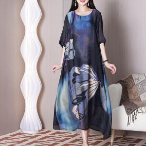 Big Flowers Silky Dress Cozy Elegant Spring Dress