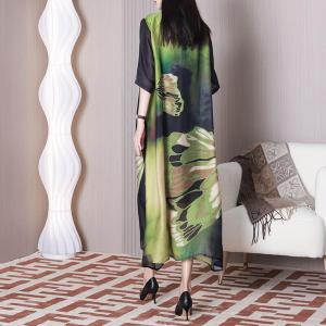 Big Flowers Silky Dress Cozy Elegant Spring Dress