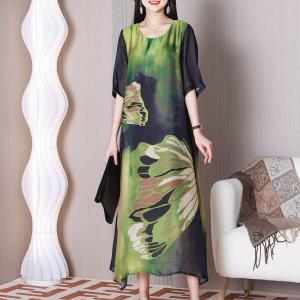 Big Flowers Silky Dress Cozy Elegant Spring Dress