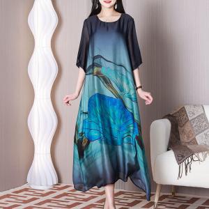 Lotus Leaf Spring Resort Dress Silk Loose Cruise Dress