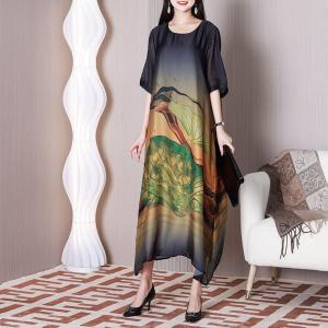 Lotus Leaf Spring Resort Dress Silk Loose Cruise Dress