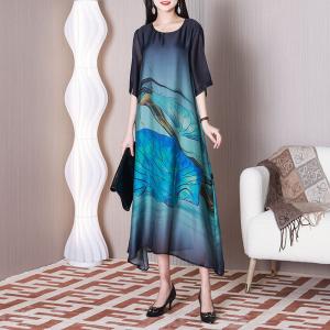 Lotus Leaf Spring Resort Dress Silk Loose Cruise Dress